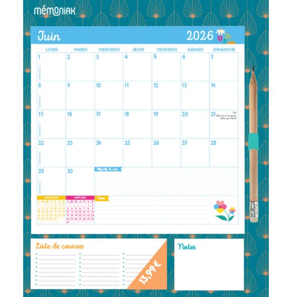 Finocam - Calendrier Mural 2026 Mois Vue Janvier - Décembre (12