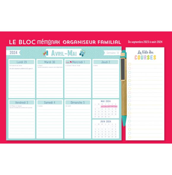 Mémoniak : Le Bloc hebdomadaire organiseur familial Mémoniak 2022-2023,  calendrier 12 mois - Éditions 365