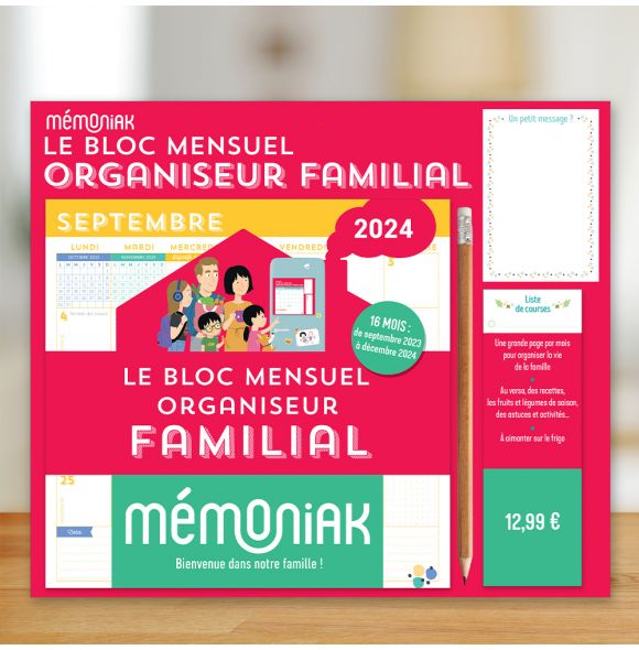 Organiseur Mémoniak Kifékoi, calendrier mensuel en colonnes (sept. 2023-  déc. 2024) - XXX - Librairie Le Forum du Livre