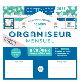 Organiseur mensuel Mémoniak 2027 - Ambiance florale, 16 mois, septembre 2026-décembre 2027
