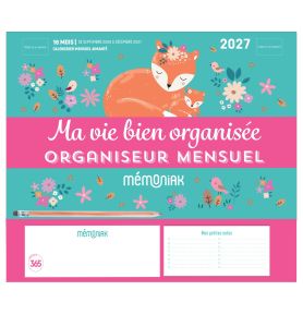 Mini-organiseur Mémoniak Ma vie bien organisée, calendrier mensuel, septembre 2026-décembre 2027