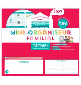 Mini-organiseur familial Mémoniak 2027, calendrier mensuel, septembre 2026-décembre 2027