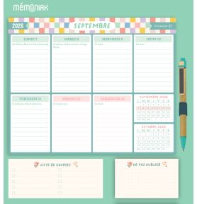 Mémopad calendrier hebdomadaire aimanté 2027 - Design 12 mois septembre 2026-août 2027