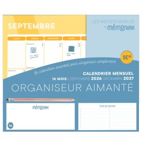 Organiseur aimanté calendrier mensuel sept. 2026-déc. 2027