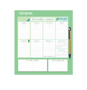 Mémopad calendrier hebdomadaire aimanté 2027 Family zen 12 mois