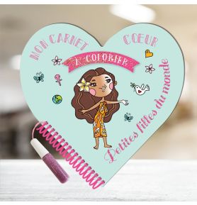 Mon carnet cœur à colorier Petites filles du monde
