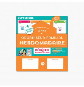 Organiseur familial hebdomadaire Mémoniak sept. 2025-août 2026, calendrier aimanté