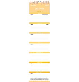 Calendrier hebdomadaire janv-déc 2026 - Organiseur en longueur