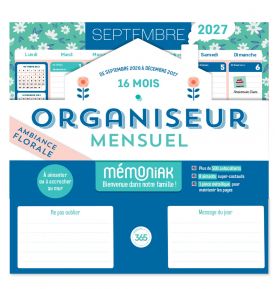 Organiseur mensuel Mémoniak 2027 - Ambiance florale, 16 mois, septembre 2026-décembre 2027