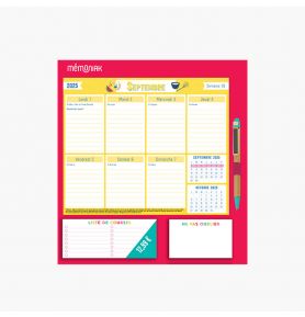 Mémopad calendrier hebdomadaire bloc aimanté 2026, sept. 2025-déc. 2026