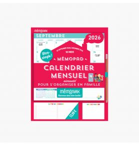 Mémopad calendrier mensuel bloc aimanté 2026, sept. 2025-déc. 2026, organisation familiale