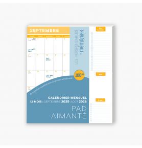 Pad aimanté calendrier mensuel sept. 2025-août 2026, mini prix mini place