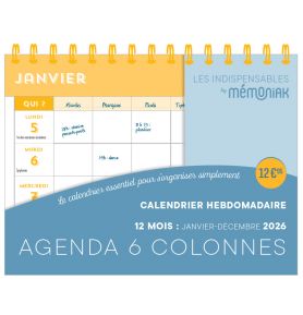 Calendrier hebdomadaire janvier-décembre 2026 - Agenda 6 colonnes