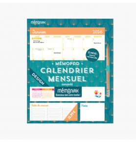 Mémopad Calendrier mensuel aimanté 2026 - Design (12 mois)