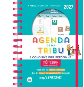 Agenda de ma tribu Mémoniak 2027 - une colonne par personne - 16 mois - septembre 2026-décembre 2027