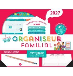 Organiseur familial Mémoniak 2027, calendrier organisation familiale mensuel (sept. 2026- déc. 2027) 