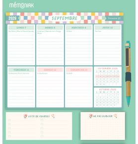 Mémopad calendrier hebdomadaire aimanté 2027 - Design 12 mois septembre 2026-août 2027