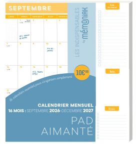 Pad aimanté - calendrier mensuel septembre 2026 décembre 2027 - 16 mois