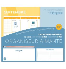 Organiseur aimanté calendrier mensuel sept. 2026-déc. 2027