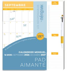 Pad aimanté - calendrier mensuel septembre 2026 décembre 2027 - 16 mois