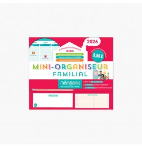 Mini-organiseur familial Mémoniak 2026, calendrier mensuel, sept. 2025 à déc. 2026
